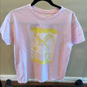 Light Pink Graphic Tee with Yellow Print